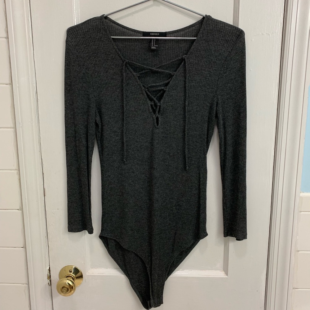 Grey ribbed bodysuit